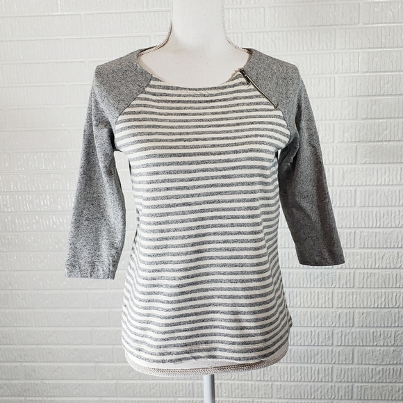 LOFT Tops - Loft Soft Gray White Stripes 3/4 Sleeve